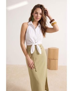 Trendyol Mi̇Lla Effen Midi Kokerrok- Rok Rokken - Naturel