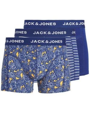 Jack & Jones Boxershorts Trunks Jackevin 3-Pack Gestreept/Bladeren Print Donker - Blauw
