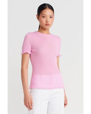Dilvin Slim Fit Ribbels Volant Blouse - Roze