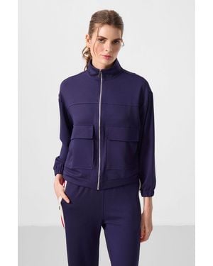 TOMMY LIFE Oversized Cropped Zip-Neck Knit Top - Blue