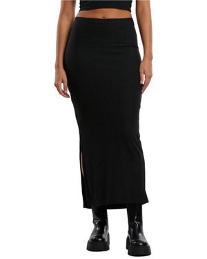 Urban Classics Geribbelde Maxi Rok Met Hoge Split - Zwart