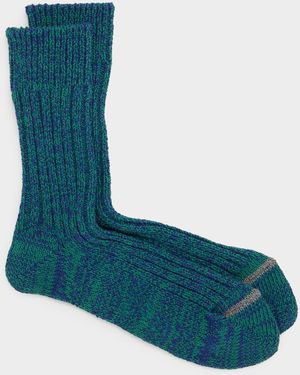 RoToTo Recycled Cotton Ribbed Crew Sock - Blue