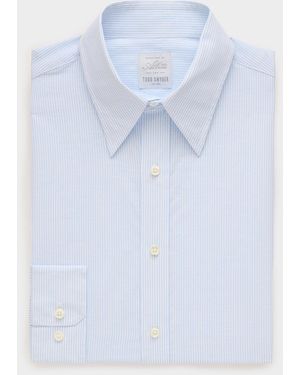 Todd Synder X Champion Italian Cotton-linen Long Point Collar Dress Shirt - Blue