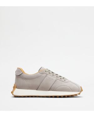 Tod's Logo-Stamp Suede Lace-Up Sneakers - White