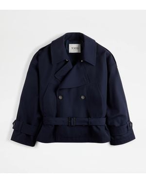 Tod's Wool Blend Short Trench Coat - Blue