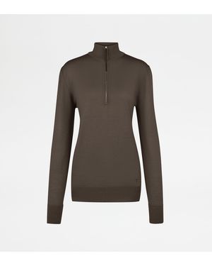Tod's Pullover Mit Halblangem Reißverschluss Aus Kaschmir Und Seide - Braun