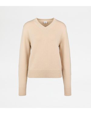 Tod's Pullover Aus Kaschmir Mit Lederpatches - Natur