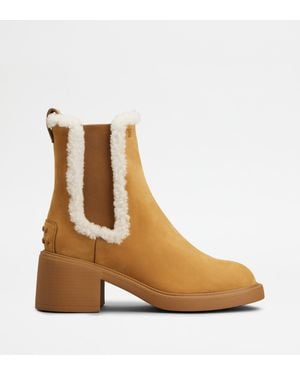 Tod's Shearling-Trimmed Suede Chelsea Boots - Brown
