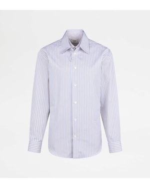 Tod's Bluse Mit Doppel-Kragen Aus Popeline, Braun,Blau,Weiss
