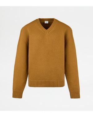 Tod's Pull En Laine Avec Applications En Cuir - Marron