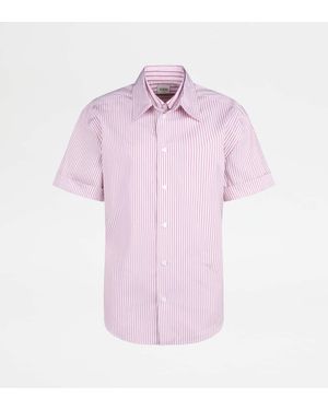 Tod's Bluse Mit Doppel-Kragen Aus Popeline, Weiss,Rosa - Pink