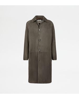 Tod's Manteau En Cuir Velours - Gris