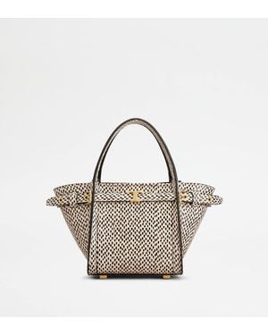 Tod's Shopper T Signature Aus Reptilienleder Mini, Schwarz,Creme - Mehrfarbig