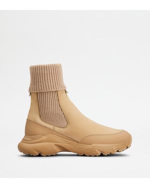 Tod's Calfskin Fabric Boots - Natural