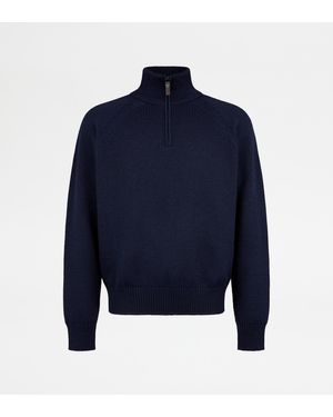 Tod's Pullover Mit Halblangem Reißverschluss Aus Merinowolle - Blau