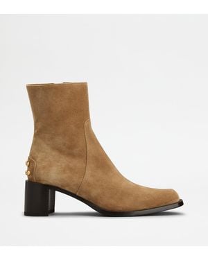 Tod's Bottine Metal Dots En Cuir Velours - Marron