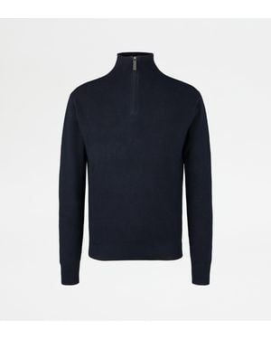 Tod's Silk Blend Half Zip Jumper - Blue