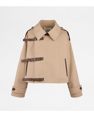 Tod's Short Trench Coat With Leather Inserts - Natural