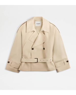 Tod's Wool Blend Short Trench Coat - Natural