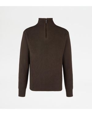 Tod's Silk Blend Half Zip Pullover - Brown