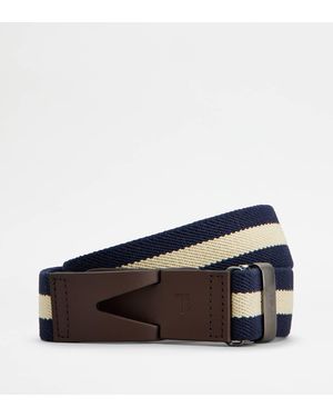Tod's Belt In Canvas And Leather - Blue