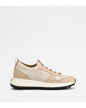 Tod's Sneakers Dot Socks En Maille Et Cuir Velours - Neutre