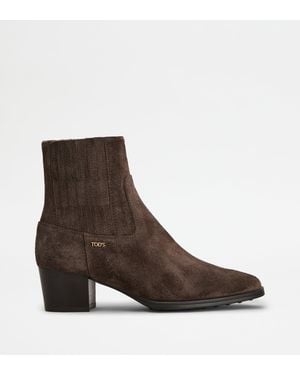 Tod's Stiefeletten Aus Veloursleder - Braun