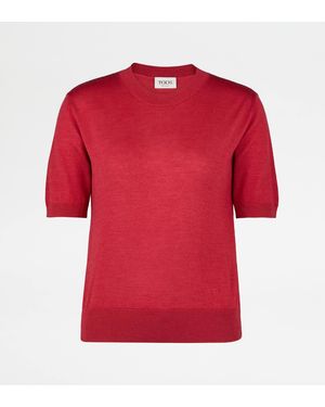 Tod's Short Sleeved Silk Blend Pullover - Red