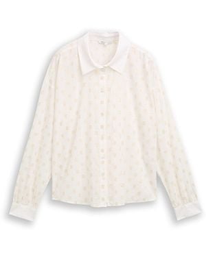 Tom Tailor DENIM Hemdbluse mit Glitzer-Punktemuster - Weiß