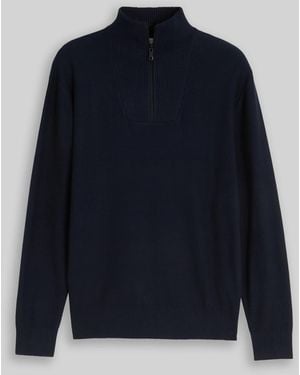 Tom Tailor DENIM Troyer Strickpullover aus Baumwolle - Blau