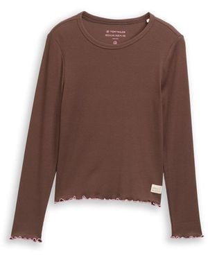 Tom Tailor Mädchen Basic Ripp Langarmshirt - Braun