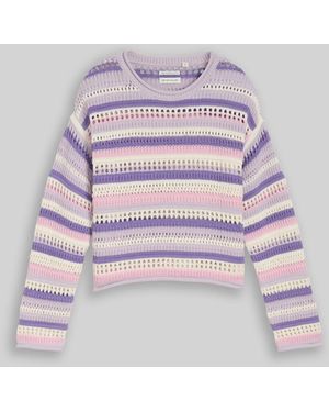 Tom Tailor Mädchen Cropped Strickpullover mit Streifenmuster - Weiß