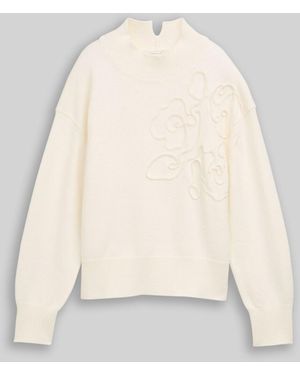 Tom Tailor Oversize Cosy Strickpullover mit Blumen-Stickerei - Natur