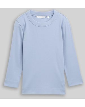 Tom Tailor DENIM Slim Fit Langarmshirt mit Rippstruktur - Blau