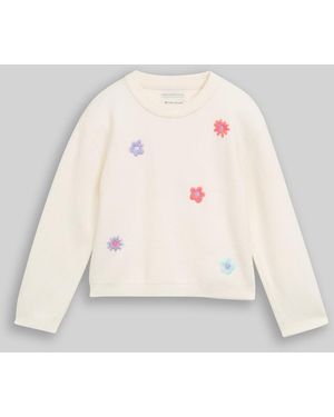 Tom Tailor Mädchen Strickpullover mit Blumen-Stickerei - Natur