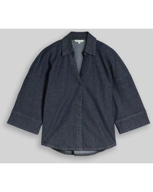 Tom Tailor Oversize Jeansbluse mit V-Ausschnitt - Blau