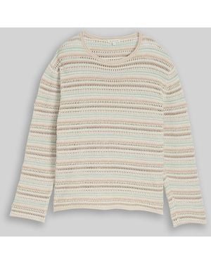 Tom Tailor Loose Fit Strickpullover mit Streifenmuster - Weiß