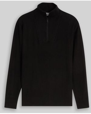 Tom Tailor DENIM Troyer Strickpullover aus Baumwolle - Schwarz