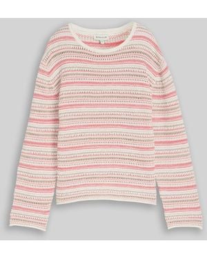 Tom Tailor Loose Fit Strickpullover mit Streifenmuster - Pink