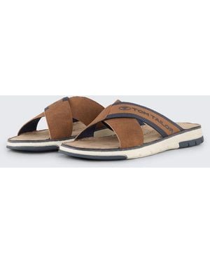 Tom Tailor Slides mit Logo-Applikation - Braun