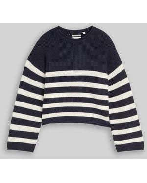 Tom Tailor Mädchen Cropped Strickpullover mit Streifenmuster - Blau