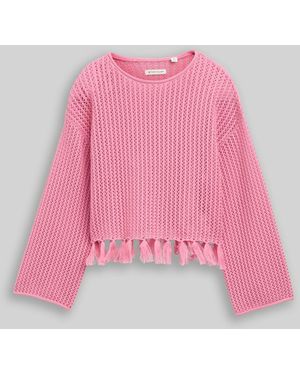 Tom Tailor Mädchen Cropped Strickpullover mit Fransen - Pink