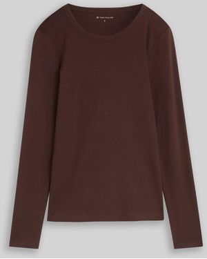 Tom Tailor Basic Langarmshirt aus Baumwolle - Braun