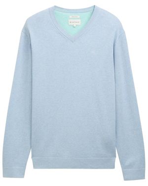 Tom Tailor Strickpullover mit V-Ausschnitt aus Baumwolle - Blau