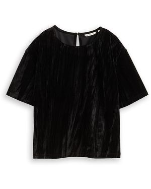 Tom Tailor DENIM Loose Fit T-Shirt aus Samt - Schwarz