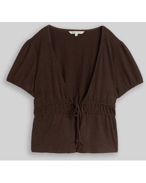 Tom Tailor DENIM Crinkle Bolero Bluse mit Schleifen - Braun