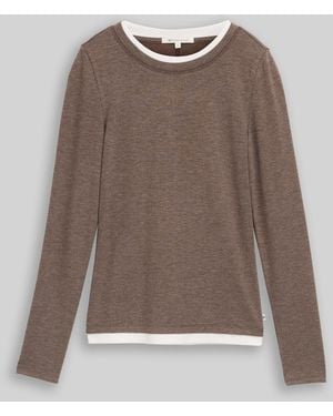 Tom Tailor DENIM Cosy Langarmshirt in 2-in-1-Optik - Braun