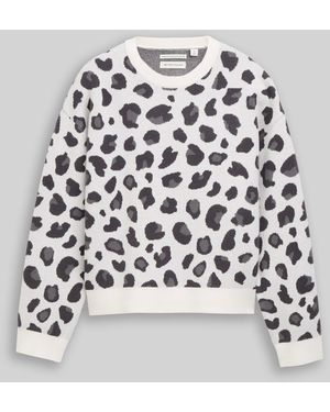Tom Tailor Mädchen Jacquard Strickpullover mit Leo-Muster - Weiß