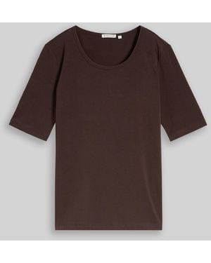 Tom Tailor Basic T-Shirt mit Rundhalsausschnitt - Braun