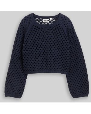 Tom Tailor Mädchen Cropped Strickpullover mit Lochmuster - Blau